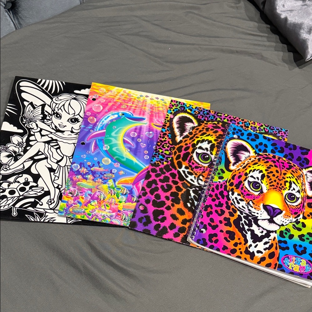 Lisa Frank Neon Rainbow Leopard Spiral Notebook n folders